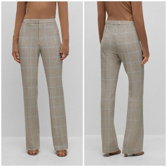 NWOT BOSS Tuleah Regular-Fit Bootcut Trousers In Checked Size 8 - Picture 7 of 14